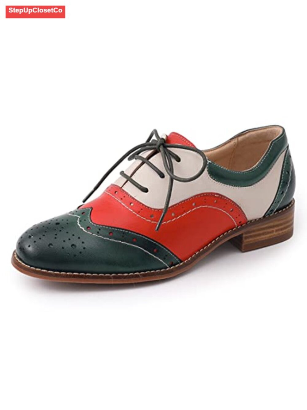 Women's Sheepskin Leather Oxfords Brogue Wingtip Lace-up Flat